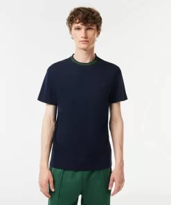 T-Shirt Avec Col Raye En Mini Pique Stretch | Lacoste New