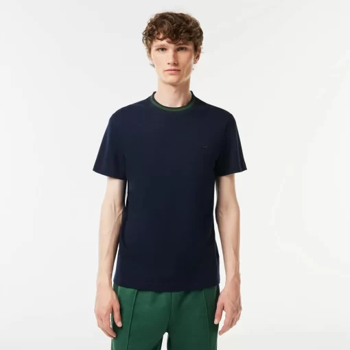 T-Shirt Avec Col Raye En Mini Pique Stretch | Lacoste New