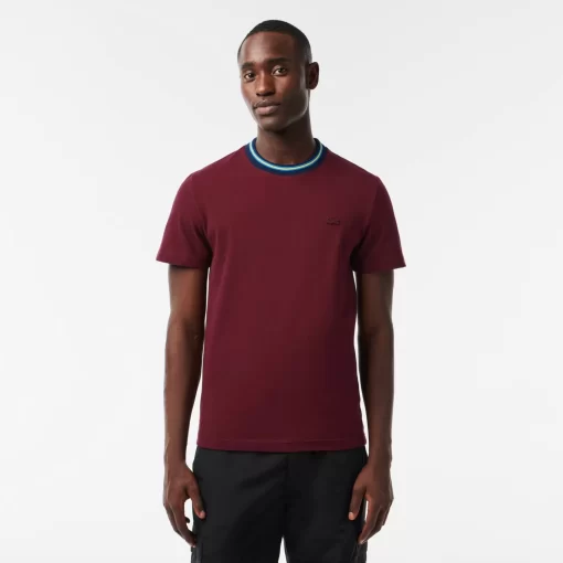 T-Shirt Avec Col Raye En Mini Pique Stretch | Lacoste Cheap