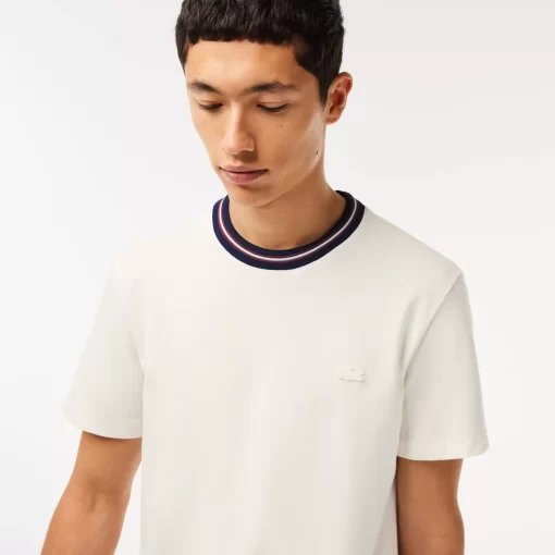 T-Shirt Avec Col Raye En Mini Pique Stretch | Lacoste Sale