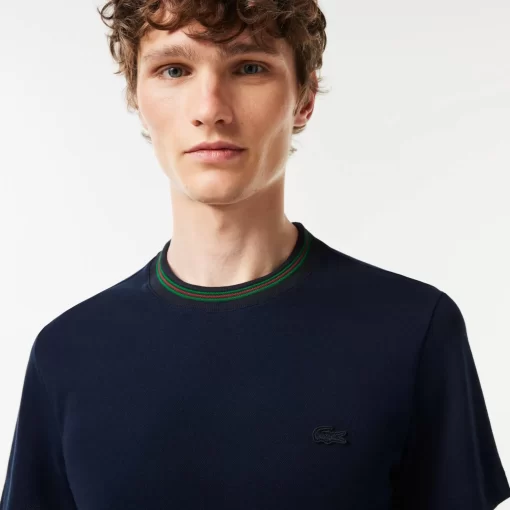 T-Shirt Avec Col Raye En Mini Pique Stretch | Lacoste New