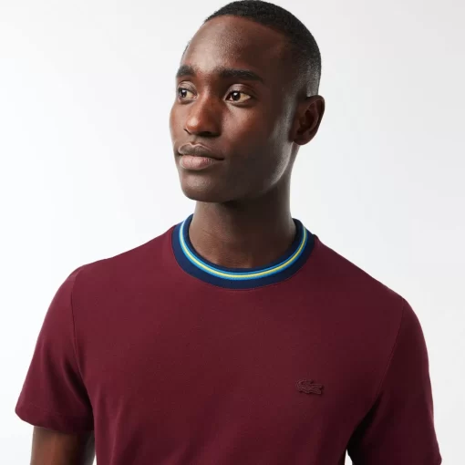 T-Shirt Avec Col Raye En Mini Pique Stretch | Lacoste Cheap