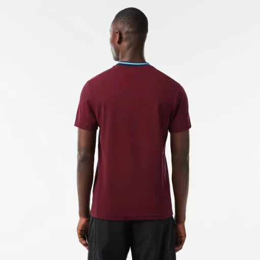 T-Shirt Avec Col Raye En Mini Pique Stretch | Lacoste Cheap