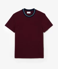 T-Shirt Avec Col Raye En Mini Pique Stretch | Lacoste Cheap