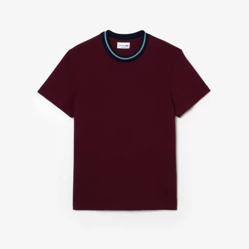 T-Shirt Avec Col Raye En Mini Pique Stretch | Lacoste Cheap