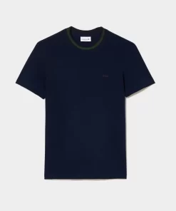 T-Shirt Avec Col Raye En Mini Pique Stretch | Lacoste New