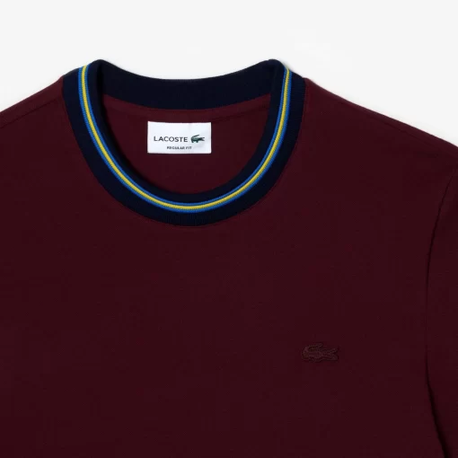 T-Shirt Avec Col Raye En Mini Pique Stretch | Lacoste Cheap