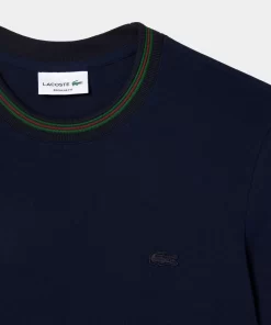 T-Shirt Avec Col Raye En Mini Pique Stretch | Lacoste New