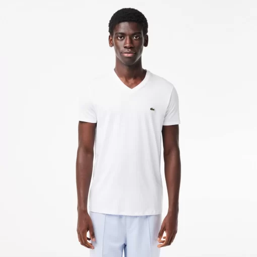 T-Shirt Col V En Jersey De Coton Pima Uni | Lacoste Online