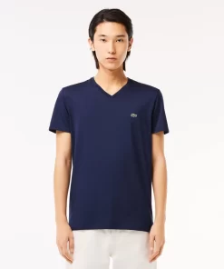 T-Shirt Col V En Jersey De Coton Pima Uni | Lacoste New