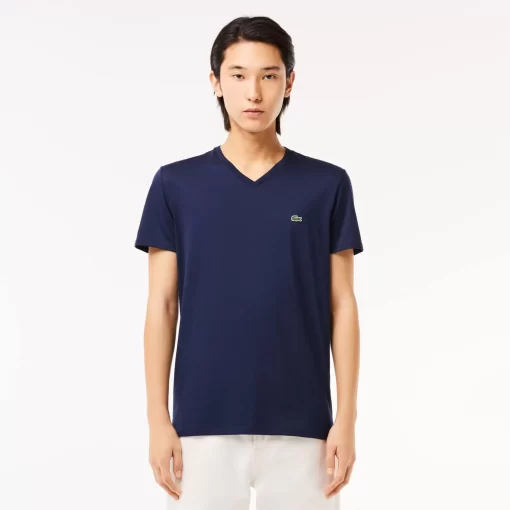 T-Shirt Col V En Jersey De Coton Pima Uni | Lacoste New