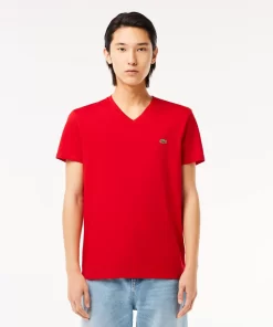 T-Shirt Col V En Jersey De Coton Pima Uni | Lacoste Best