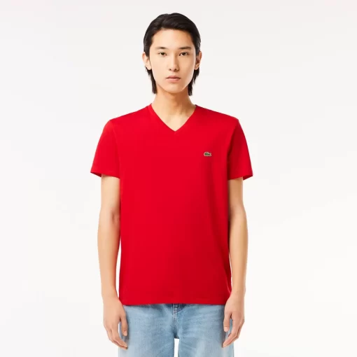 T-Shirt Col V En Jersey De Coton Pima Uni | Lacoste Best