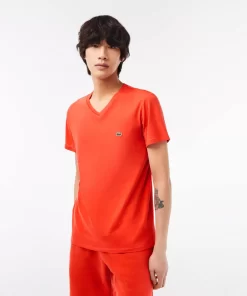 T-Shirt Col V En Jersey De Coton Pima Uni | Lacoste Outlet