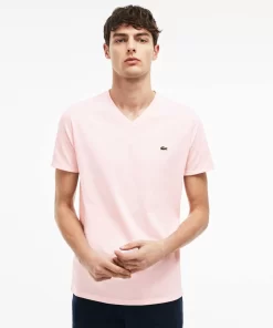 T-Shirt Col V En Jersey De Coton Pima Uni | Lacoste Discount