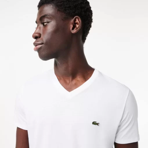 T-Shirt Col V En Jersey De Coton Pima Uni | Lacoste Online