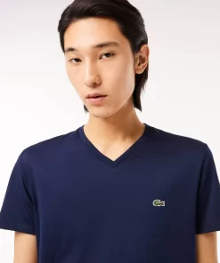 T-Shirt Col V En Jersey De Coton Pima Uni | Lacoste New