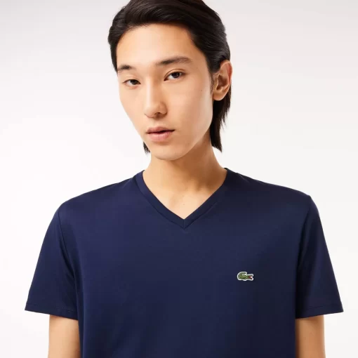 T-Shirt Col V En Jersey De Coton Pima Uni | Lacoste New