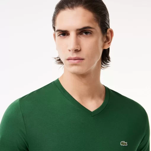 T-Shirt Col V En Jersey De Coton Pima Uni | Lacoste Hot