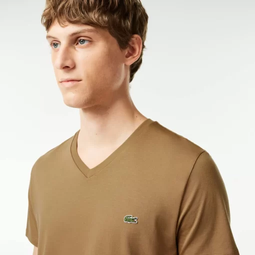 T-Shirt Col V En Jersey De Coton Pima Uni | Lacoste Fashion