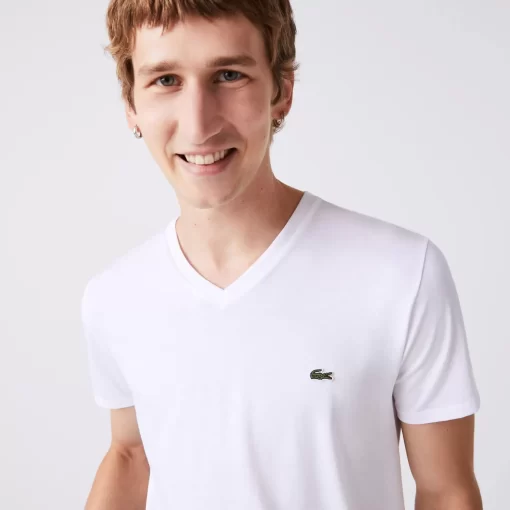 T-Shirt Col V En Jersey De Coton Pima Uni | Lacoste Online