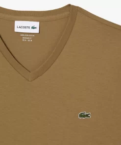 T-Shirt Col V En Jersey De Coton Pima Uni | Lacoste Fashion