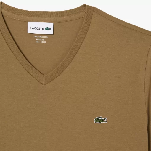 T-Shirt Col V En Jersey De Coton Pima Uni | Lacoste Fashion