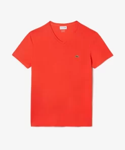 T-Shirt Col V En Jersey De Coton Pima Uni | Lacoste Outlet