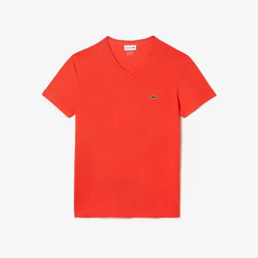 T-Shirt Col V En Jersey De Coton Pima Uni | Lacoste Outlet