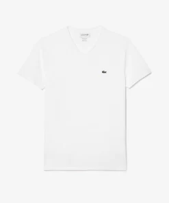 T-Shirt Col V En Jersey De Coton Pima Uni | Lacoste Online