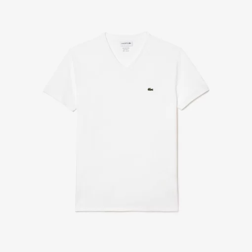 T-Shirt Col V En Jersey De Coton Pima Uni | Lacoste Online