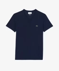 T-Shirt Col V En Jersey De Coton Pima Uni | Lacoste New