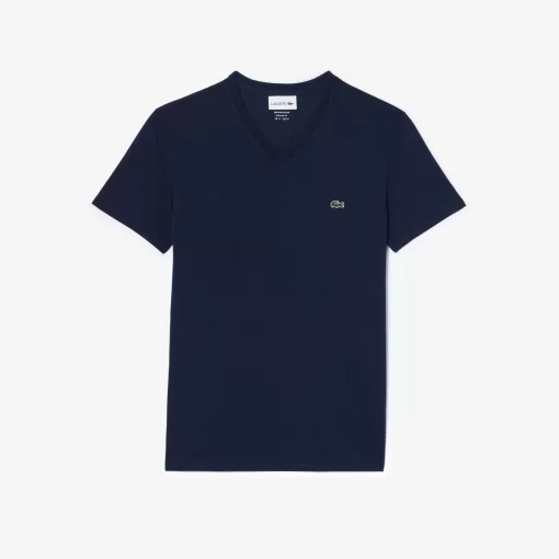 T-Shirt Col V En Jersey De Coton Pima Uni | Lacoste New