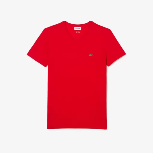 T-Shirt Col V En Jersey De Coton Pima Uni | Lacoste Best