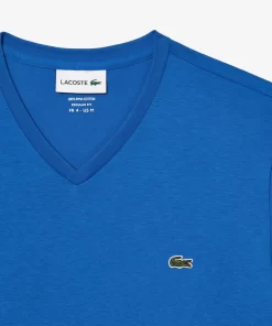 T-Shirt Col V En Jersey De Coton Pima Uni | Lacoste New