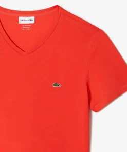 T-Shirt Col V En Jersey De Coton Pima Uni | Lacoste Outlet