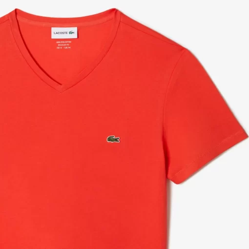 T-Shirt Col V En Jersey De Coton Pima Uni | Lacoste Outlet