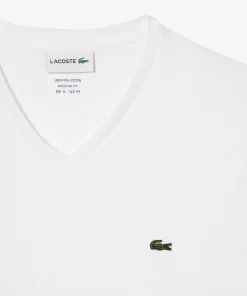 T-Shirt Col V En Jersey De Coton Pima Uni | Lacoste Online