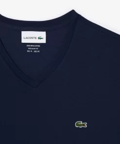 T-Shirt Col V En Jersey De Coton Pima Uni | Lacoste New