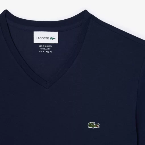 T-Shirt Col V En Jersey De Coton Pima Uni | Lacoste New