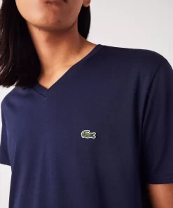 T-Shirt Col V En Jersey De Coton Pima Uni | Lacoste New