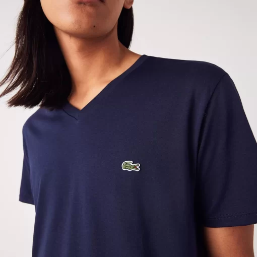 T-Shirt Col V En Jersey De Coton Pima Uni | Lacoste New