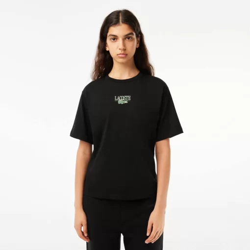 T-Shirt En Jersey De Coton Imprime | Lacoste Discount