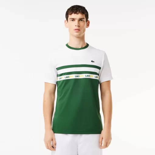 T-Shirt Tennis En Pique Ultra-Dry A Bande Siglee | Lacoste Cheap